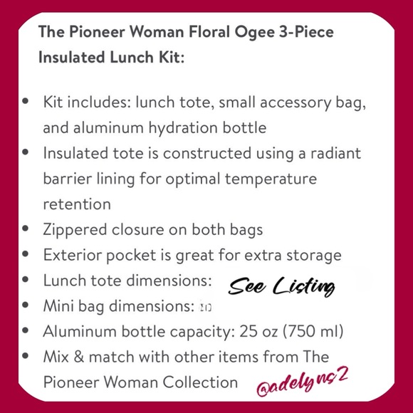 2021 🌺 New The Pioneer Woman Floral Ogee 3-Piece Insulated Lunch Kit, Pink - Picture 2 of 10